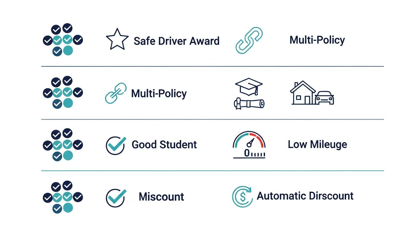 Checklist graphic showing car insurance discount eligibility criteria to review when comparing insurer quotes